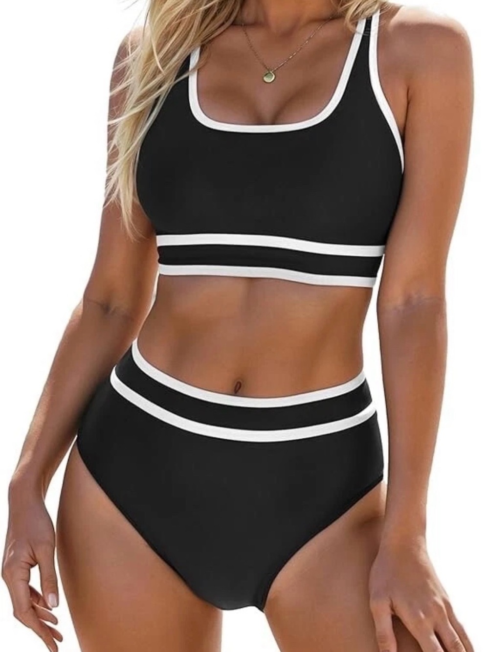 Women's High Waisted Bikini Sets Classic Sporty Two Piece Swimsuits Color Block